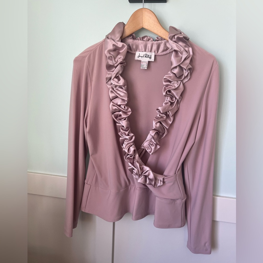 Joseph Ribkoff Satin Ruffle Wrap Blouse